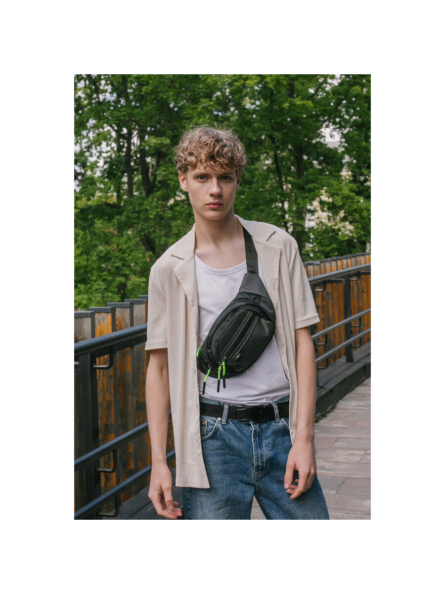 Сумка HEIKKI чёрный/зеленый поясная - фото 7