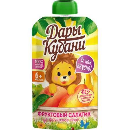 Пюре фруктовое Дары Кубани Банан Груша Яблоко Персик 90 г х 12 шт