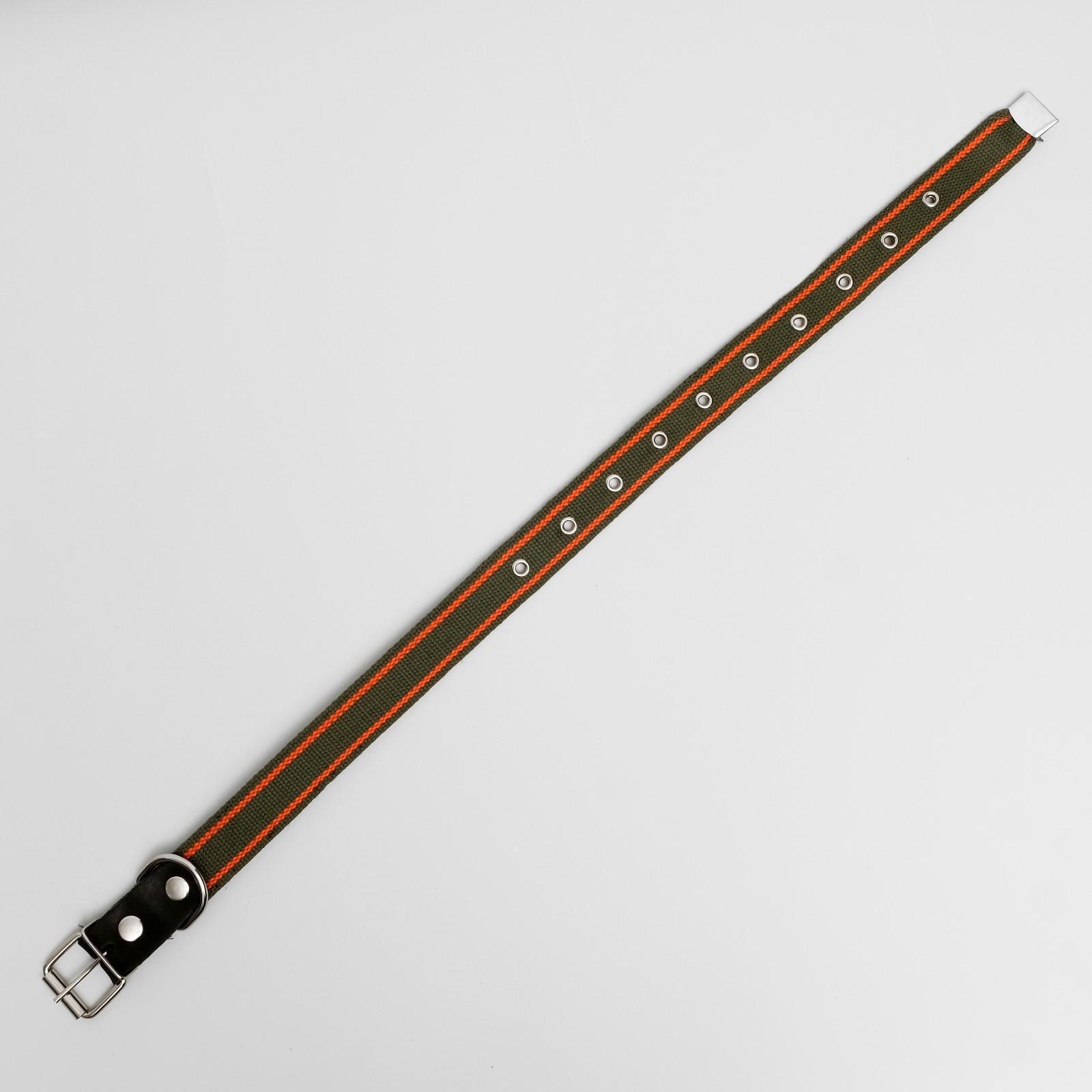 Ошейник Пижон брезентовый щенячий однослойный 67 х 3 см хаки/оранжевый - фото 4