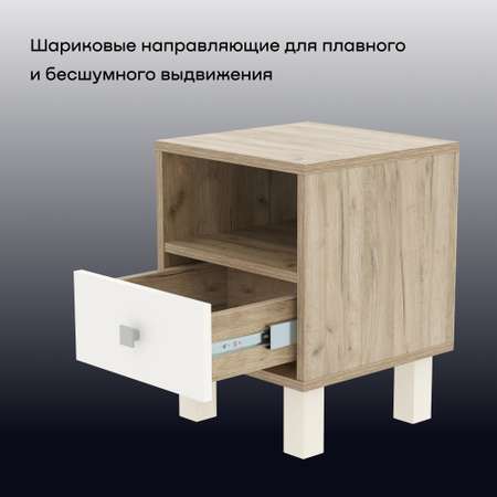 Прикроватная тумба buyson BuyDream с ящиком, 35х35х47 см Дуб крафт серый/белый