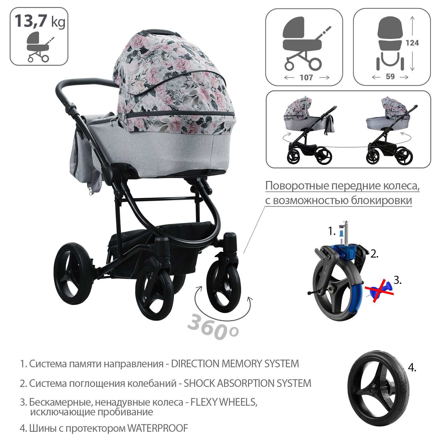 Коляска 2 в 1 Bebetto Torino Tex - фото 4