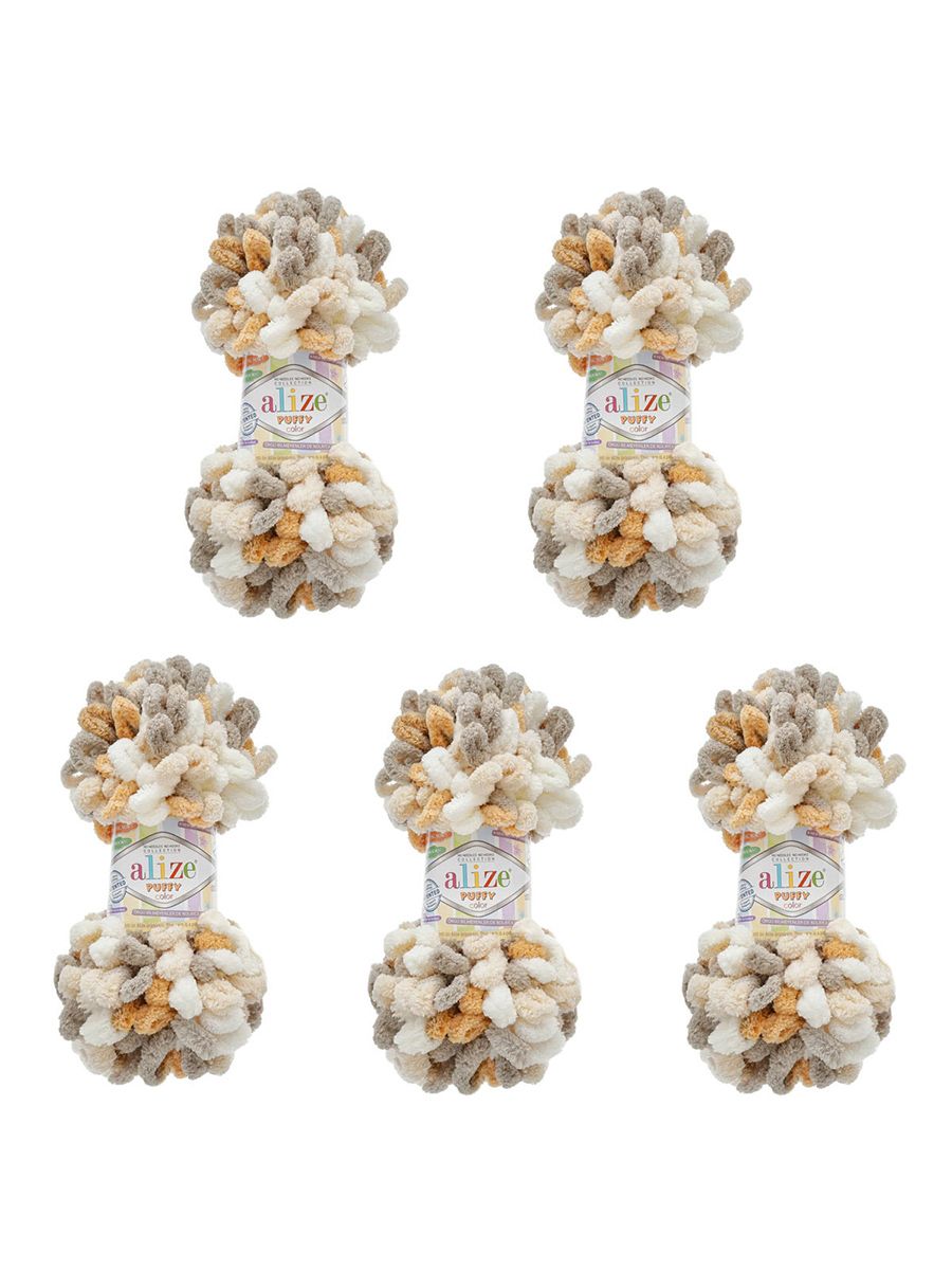 Пряжа для вязания Alize puffy color 100 г 9 м микрополиэстер плюшевая мягкая 5926 секционный 5 мотков - фото 6