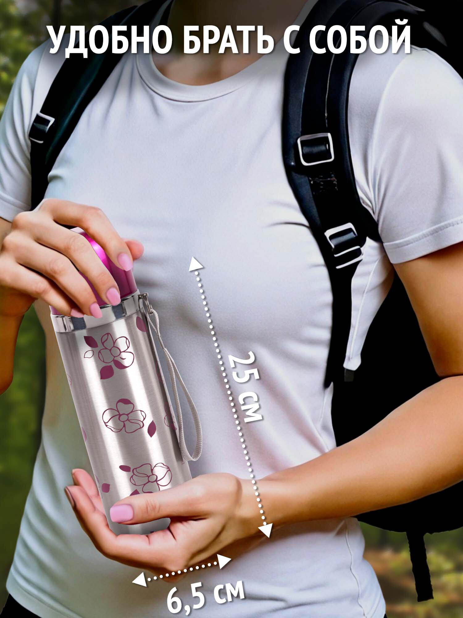 Термос Лайма с узким горлом 0.5 л нержавеющая сталь с рисунком - фото 3