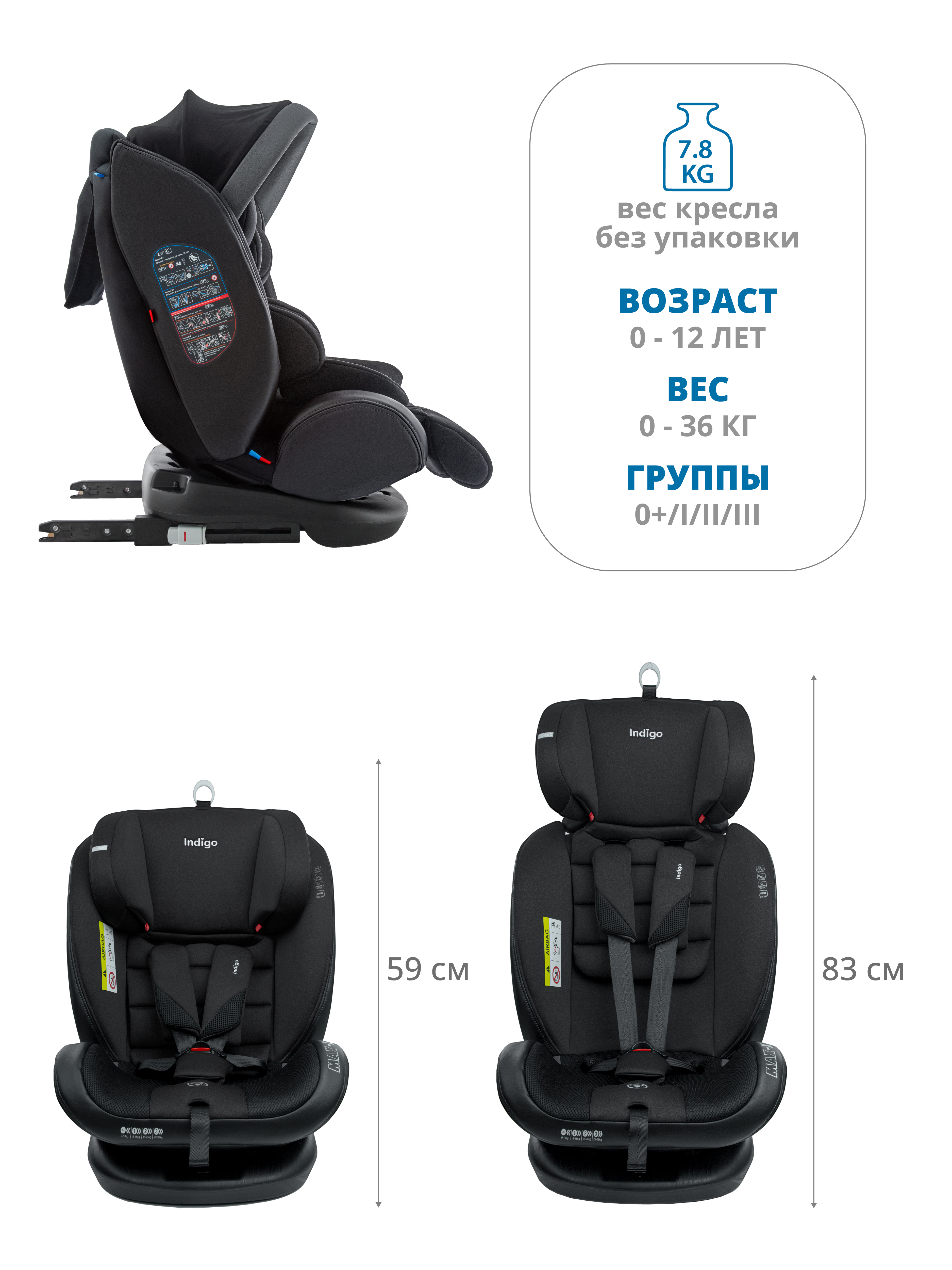 Автокресло Indigo MAX-X черный Isofix 0+/1/2/3 (0-36 кг) черный - фото 6