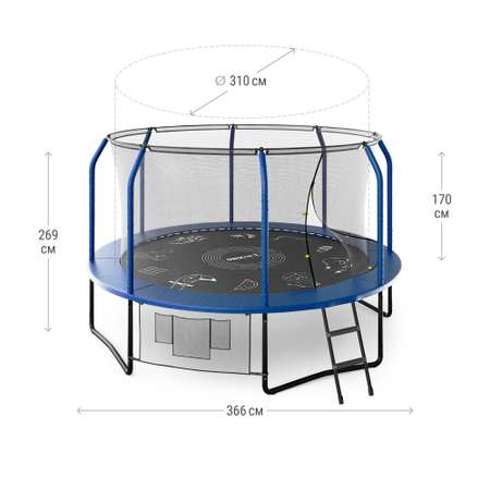 Батут каркасный Supreme game UNIX line 12 ft Blue общий диаметр 366 см до 160 кг диаметр прыжковой зоны 310 см