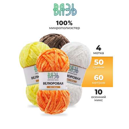 Пряжа для вязания ВЯЗЬ Велюровая 50 г 60 м 4 шт