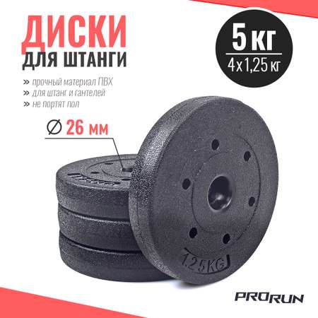 Набор дисков для штанги ProRun, 4 шт х 1 кг, черный, пластик