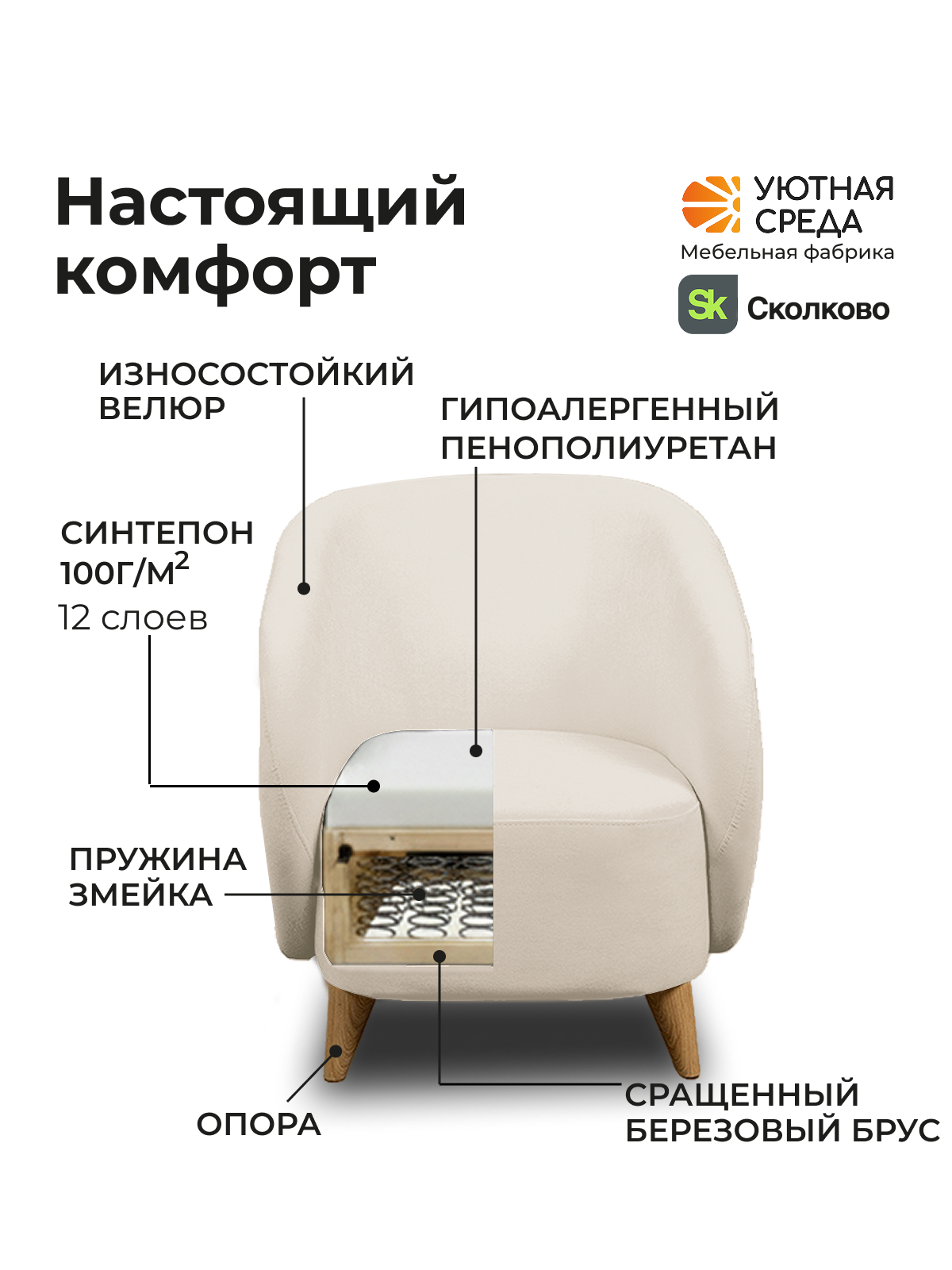 Кресло Уютная среда молочный велюр белый - фото 8