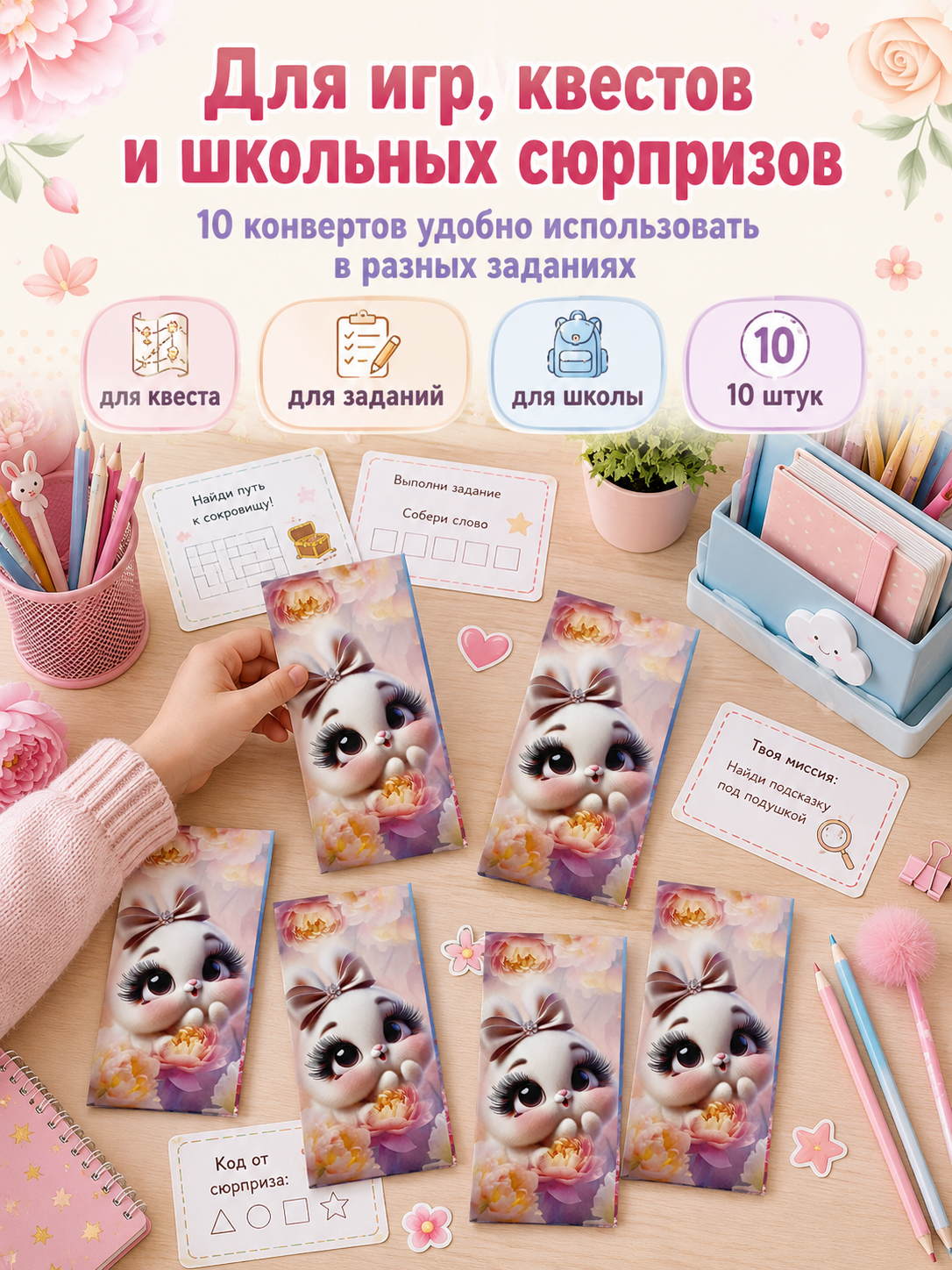 Конверты для денег детские Филькина Грамота с зайчиком, 10 шт. - фото 8