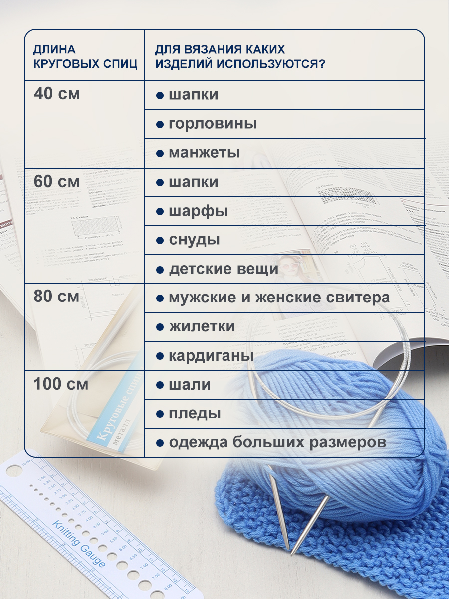 Спицы круговые Hobby Pro металлические с гибким металлическим тросиком для тонкой пряжи 100 см 4.0 мм 941140 - фото 5