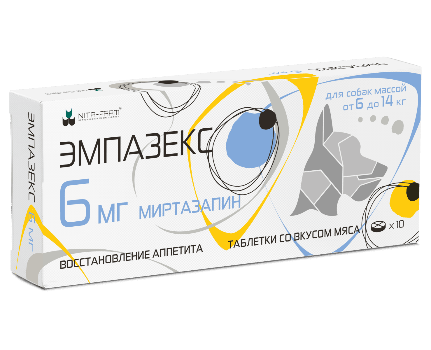 Таблетки для кошек и собак Nita-Farm Эмпазекс для повышения аппетита от 6 до 14кг 6мг 10шт - фото 1