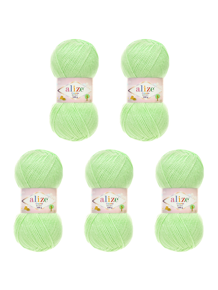 Пряжа для вязания Alize sekerim bebe 100 гр 320 м акрил для мягких игрушек 188 бледно-зеленый 5 мотков - фото 5