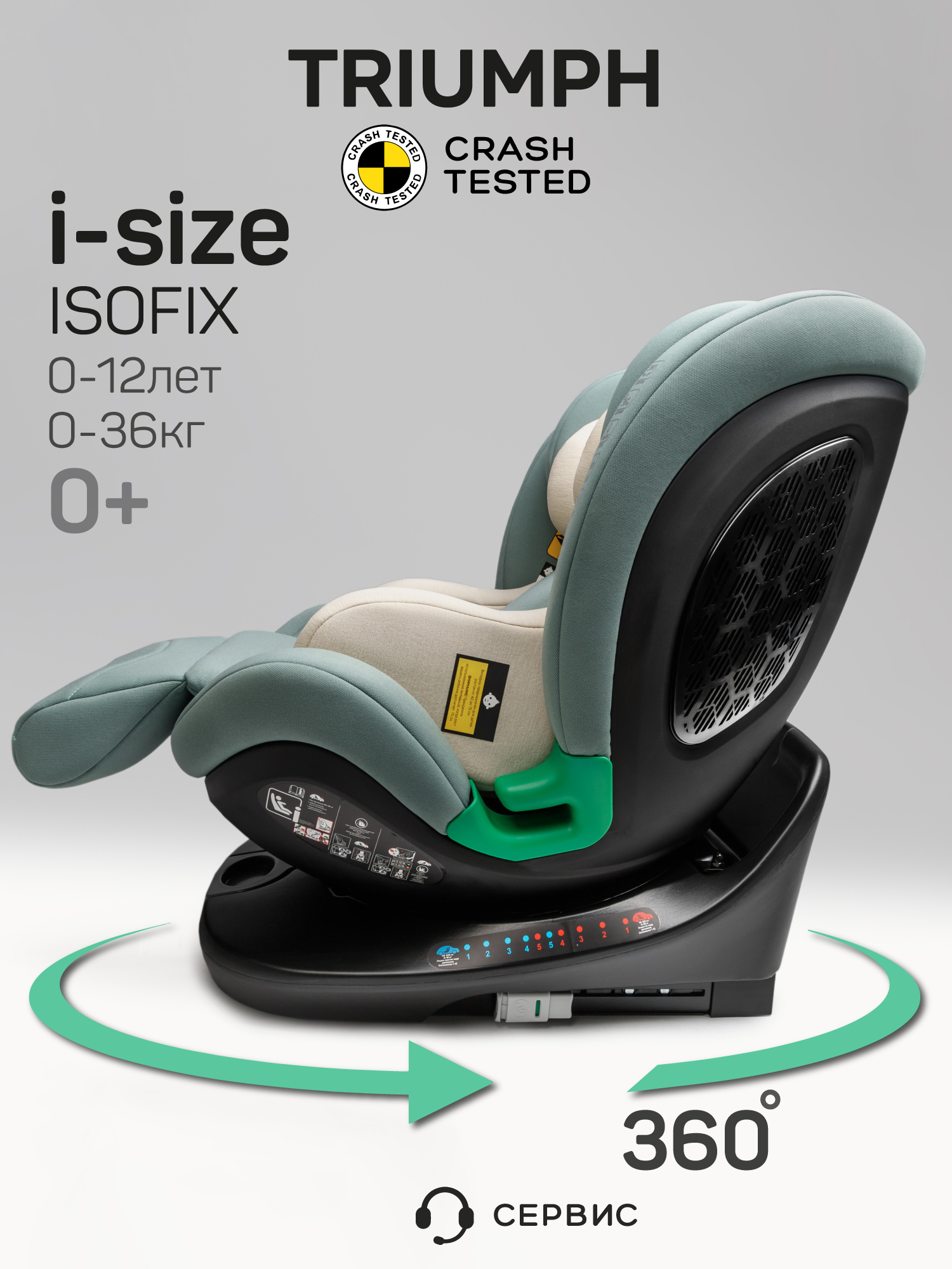Автокресло Amarobaby Triumph Isofix 0+/1/2/3 (0-36 кг) зеленый - фото 2