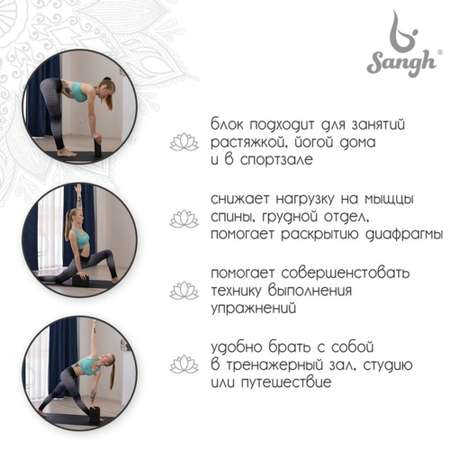 Блок для йоги Sangh 23 × 15 × 8 см. вес 180 г. цвет чёрный