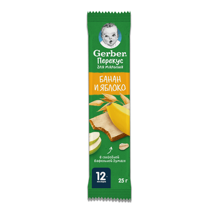 Батончик фруктово-злаковый Gerber банан и яблоко 25г с 12 месяцев
