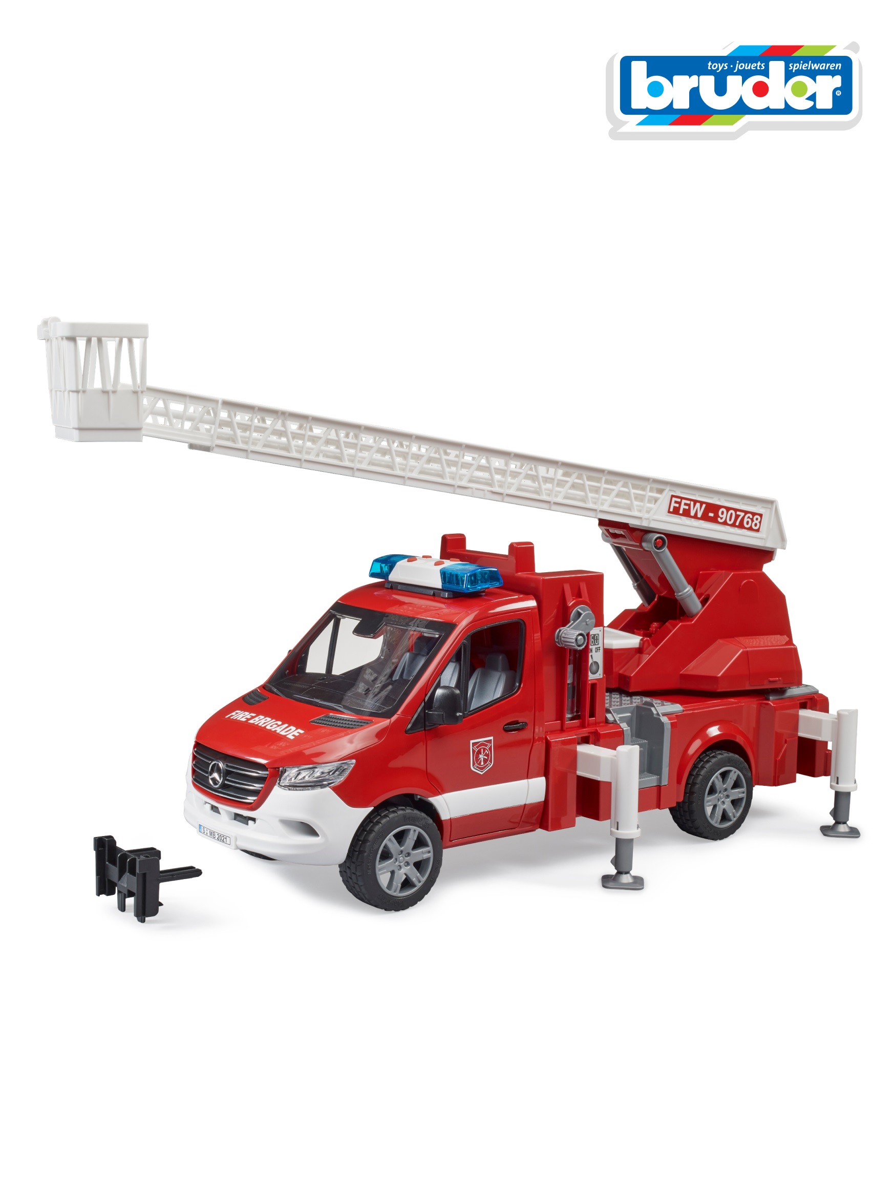 Пожарная машина Bruder Mercedes с лестницей и помпой+свет+звук 02-673 - фото 1