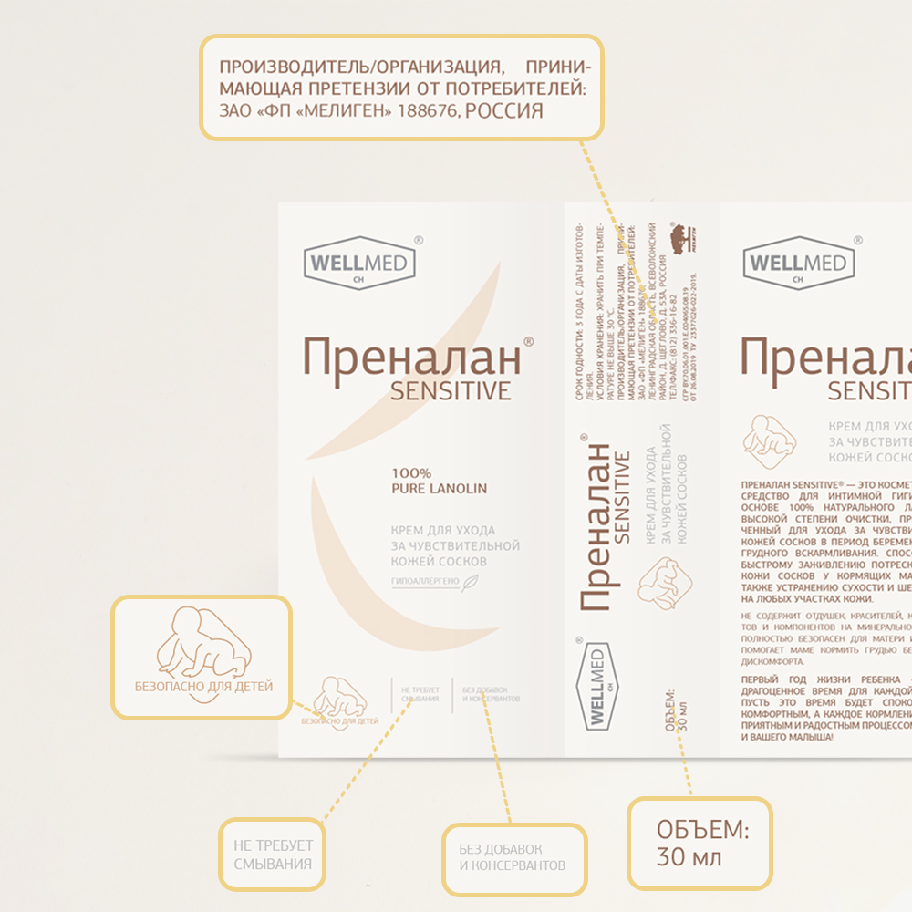 Крем WELLMED CH SENSITIVE Ланолин 30 мл - фото 7
