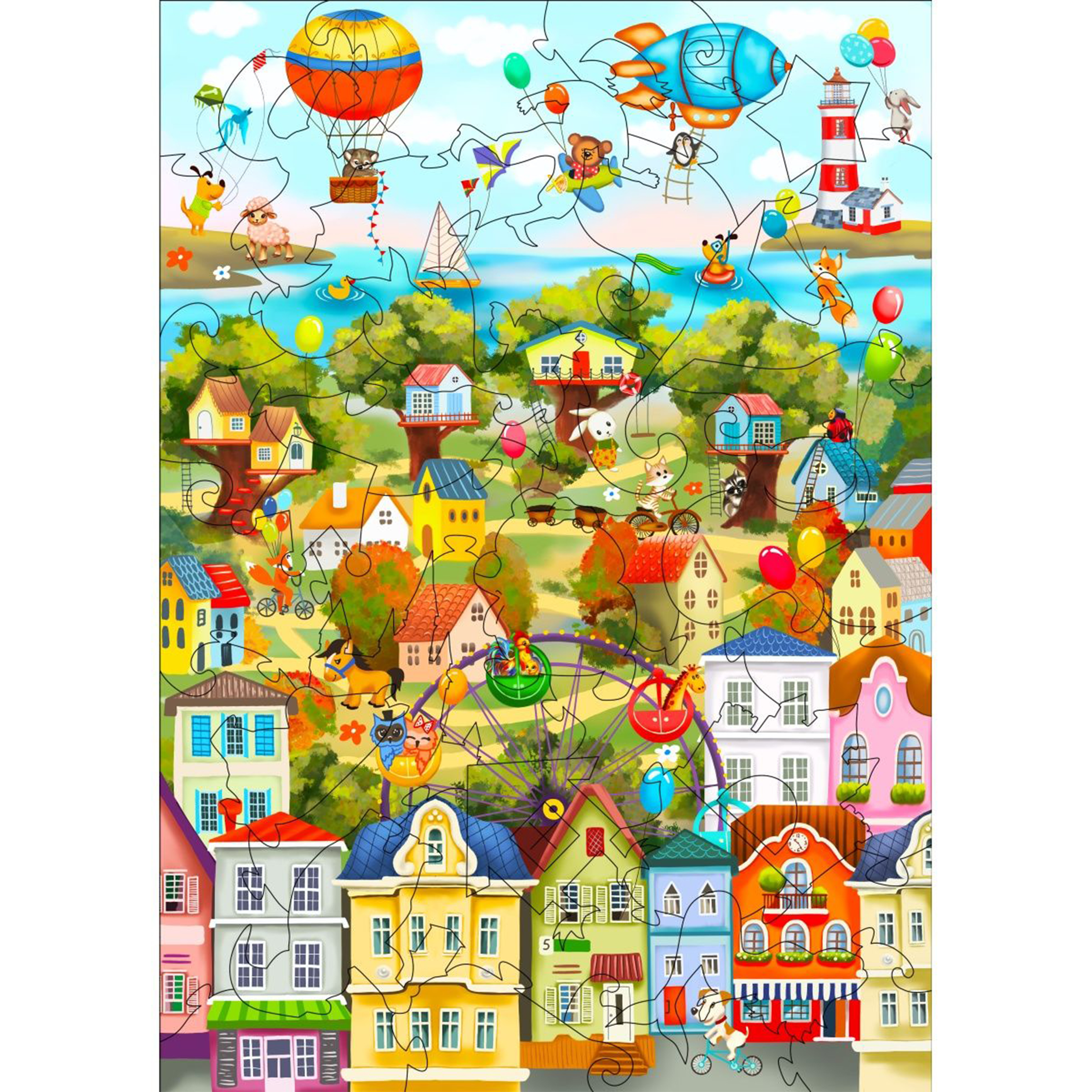 Пазл 1TOY Город счастья деревянный - фото 1