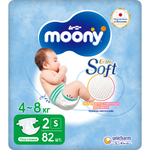 Подгузники Moony Extra Soft S (4-8 кг) 82 шт.