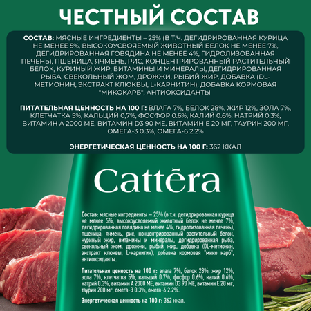 Корм сухой для кошек Cattera полнорационный для взрослых стерилизованных кошек с говядиной 0,7кг