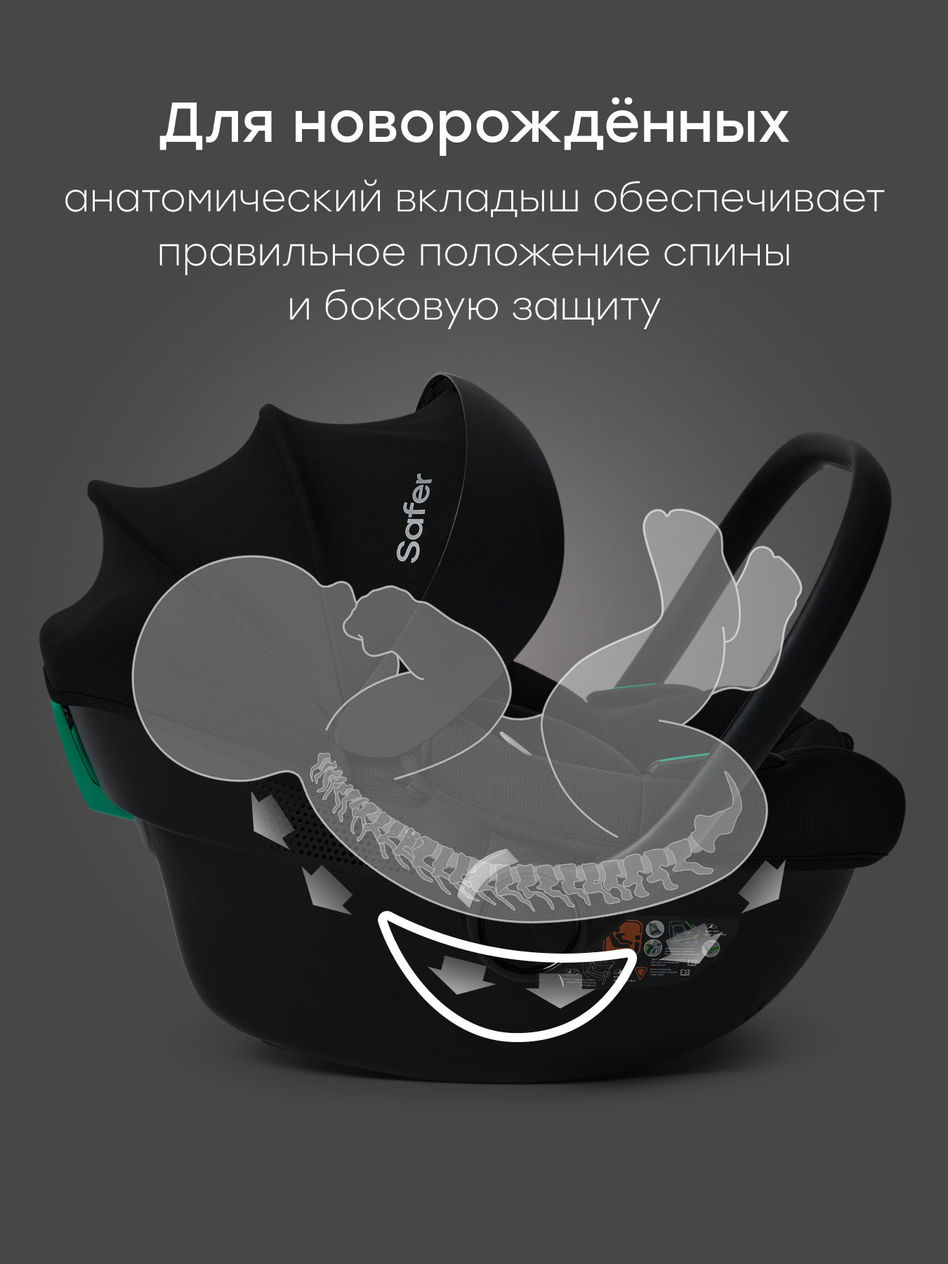 Автокресло Happy Baby SAFER 0 (0 -13 кг) черный - фото 3
