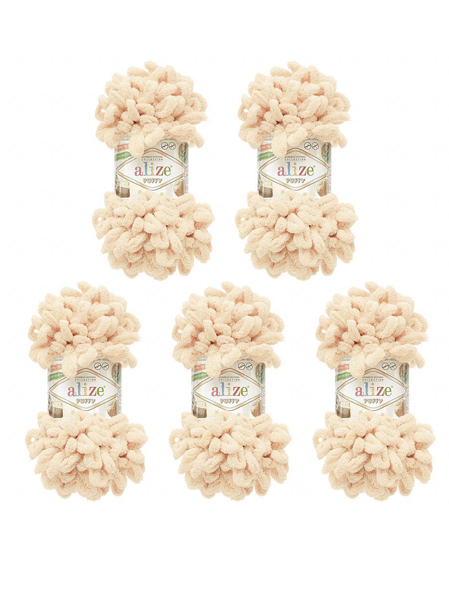 Пряжа для вязания Alize puffy 100 г 9 м микрополиэстер фантазийная плюшевая 310 бежевый 5 мотков - фото 7