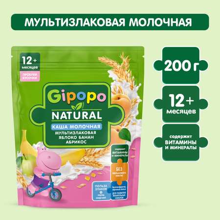 Каша Gipopo молочная мультизлаковая яблоко банан абрикос 200г с 12 месяцев
