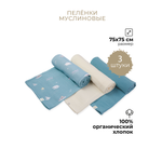 Пелёнка BUBA KIDS Арктика/Сливочный/Туман муслин 75х75 см 3 шт.