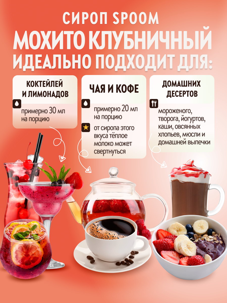 Сироп SPOOM Мохито клубничный 1л для кофе коктейлей и десертов - фото 3