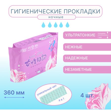 Гигиенические прокладки FRISS ночные Чип 4 в 1 с турмалином и наносеребром 4 шт 360 мм 5 капель