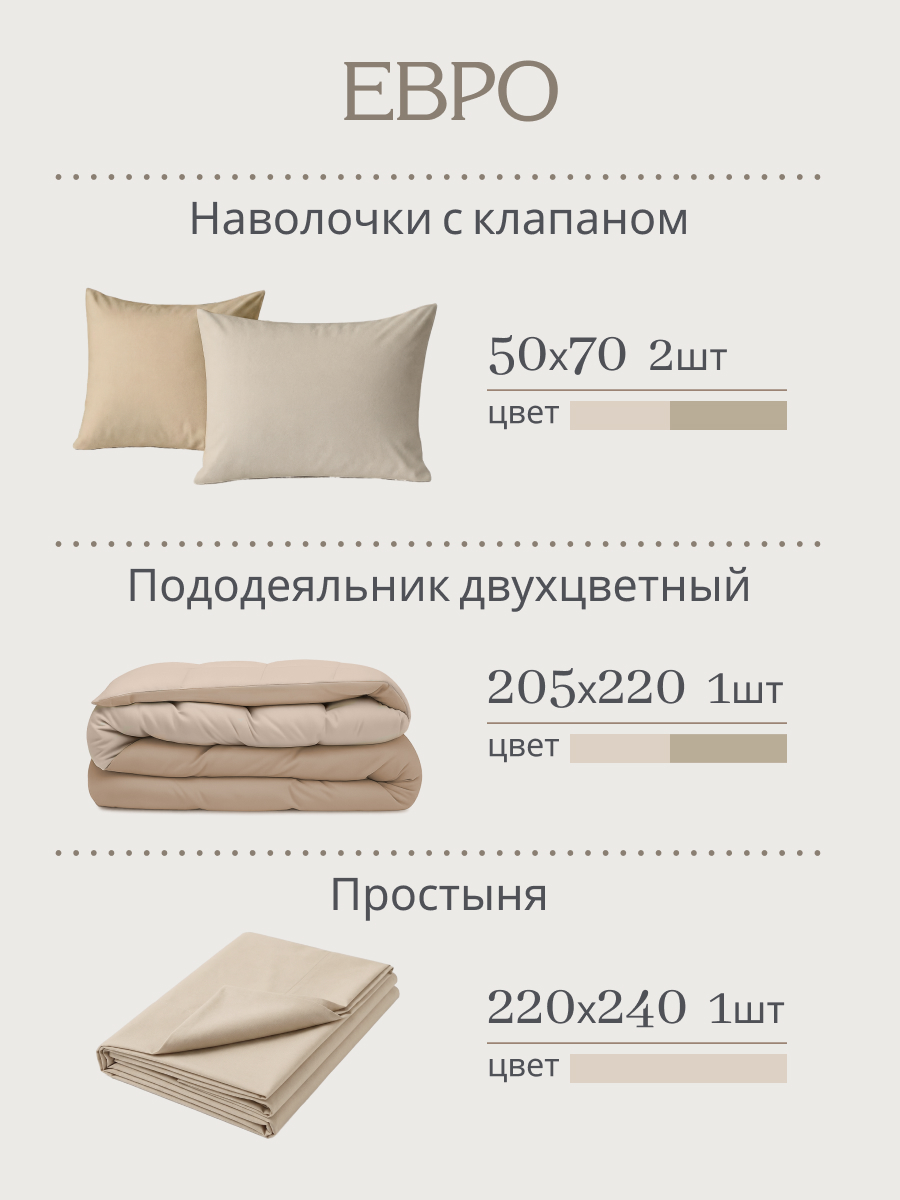 Комплект постельного белья Monocolor какао-мокко евро 4 предм. - фото 2