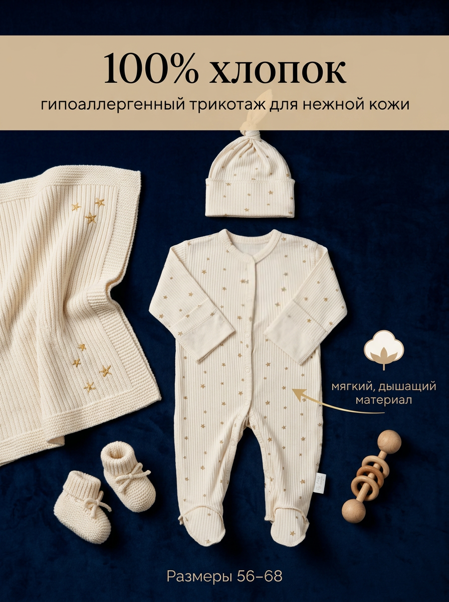 Комбинезон с шапочкой Milkymania 1095звездопадшампань - фото 18