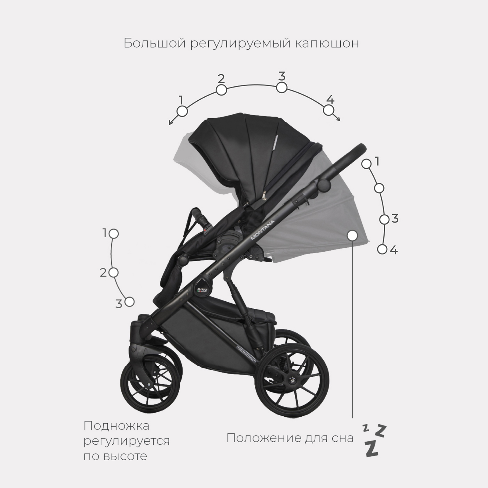 Коляска 3в1 Riko Basic Montana Ecco черный - фото 6