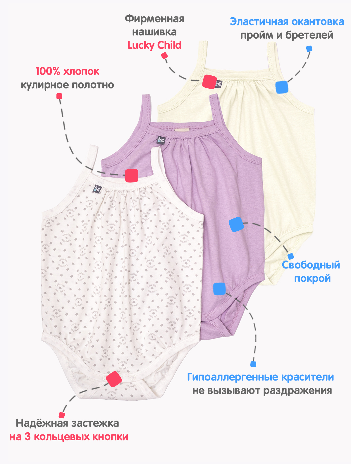 Боди 3 шт Lucky Child 146-19К/сирен/экрю/звезды/0-2 - фото 4