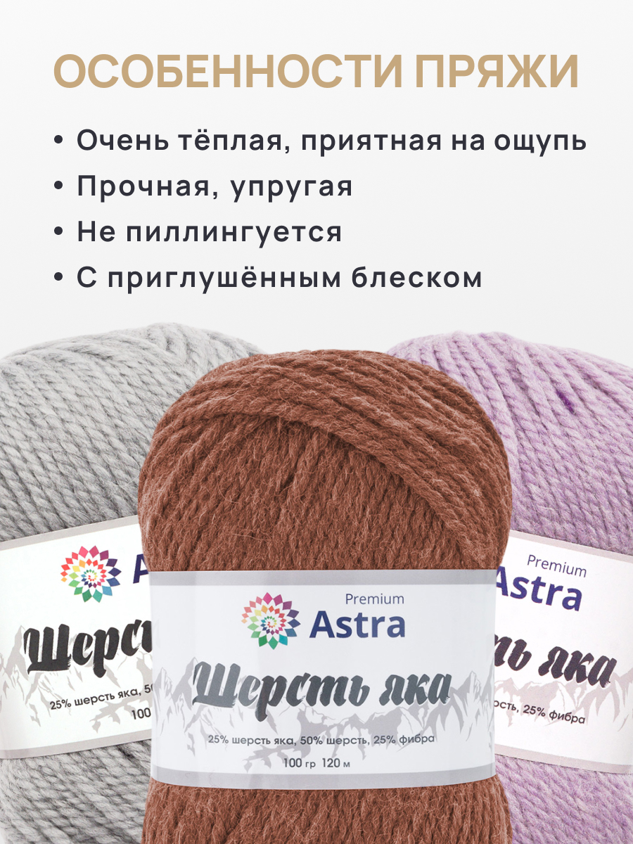 Пряжа для вязания Astra Premium Шерсть яка 100 г 120 м 2 шт - фото 3