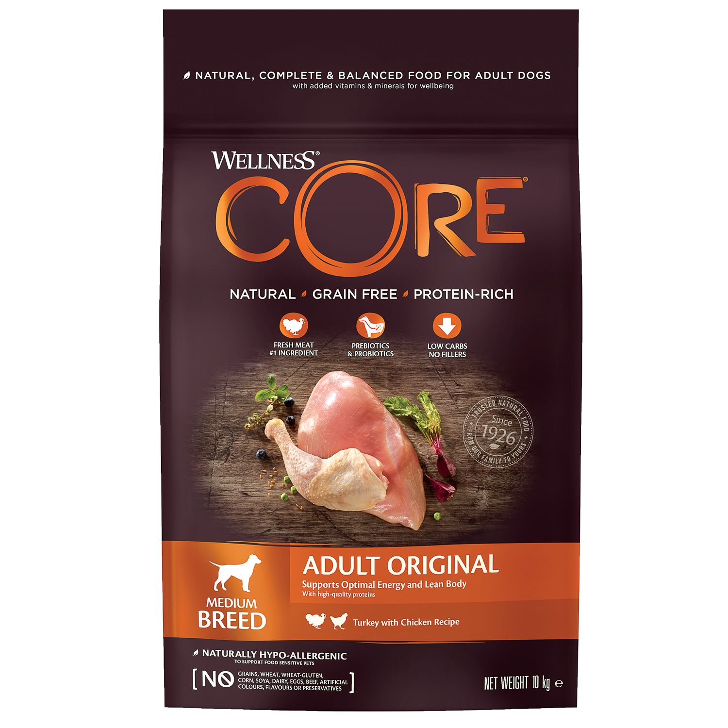 Корм для собак Wellness CORE взрослых средних индейка курица 10кг - фото 1