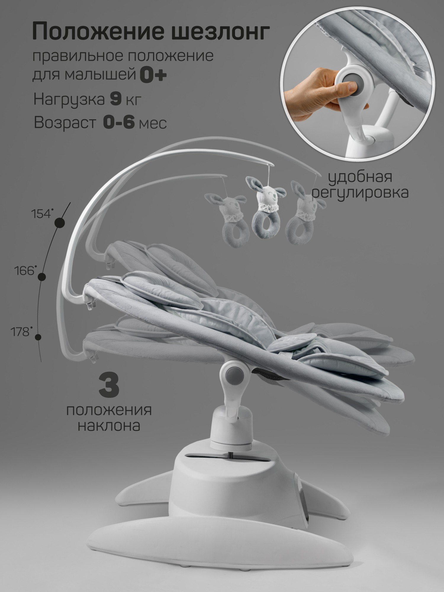 Качели Amarobaby Smart swing серый - фото 3