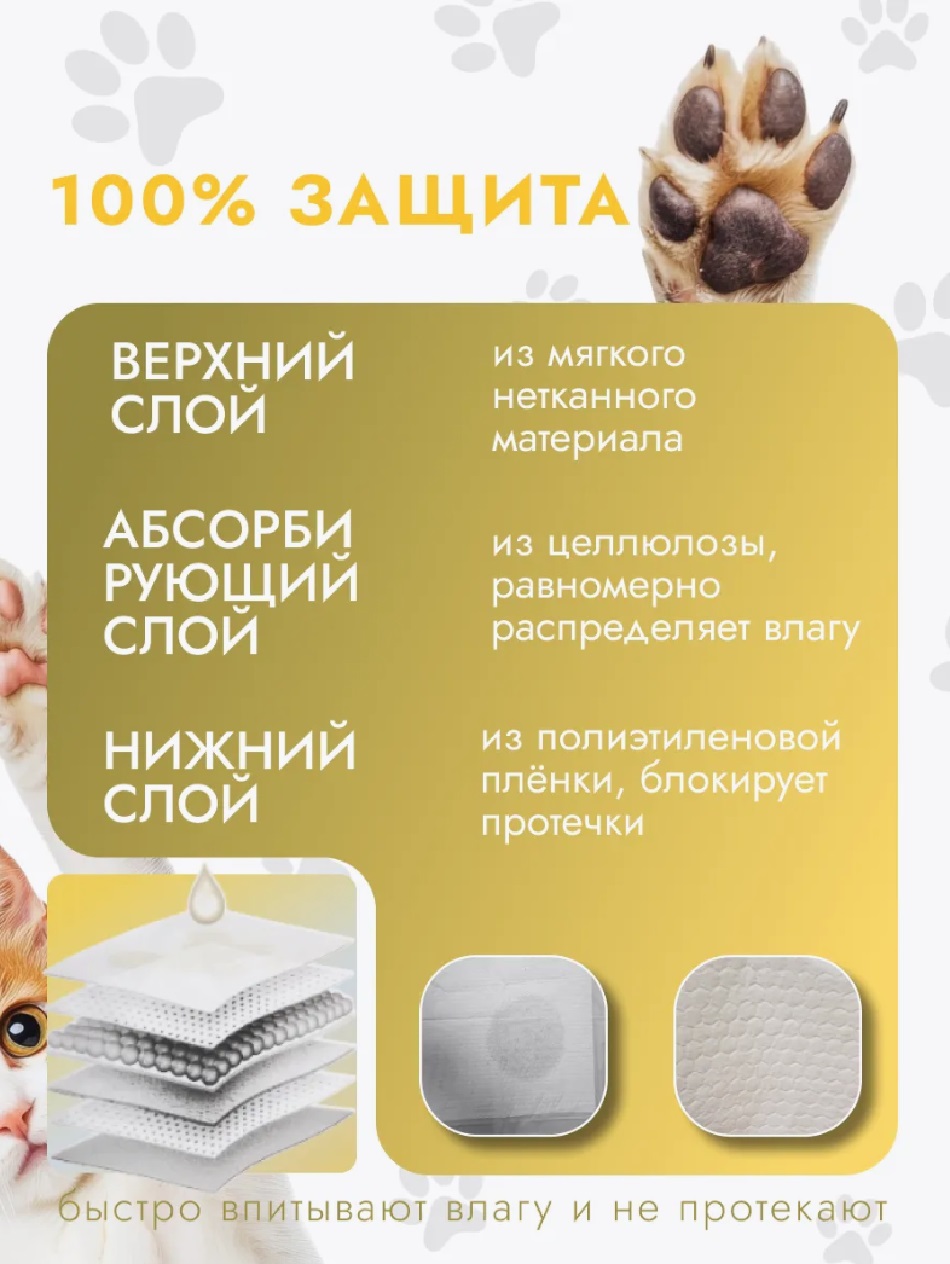 Пеленки для животных одноразовые 45х60 М CASTLELADY 50 шт. супервпитывающие - фото 2