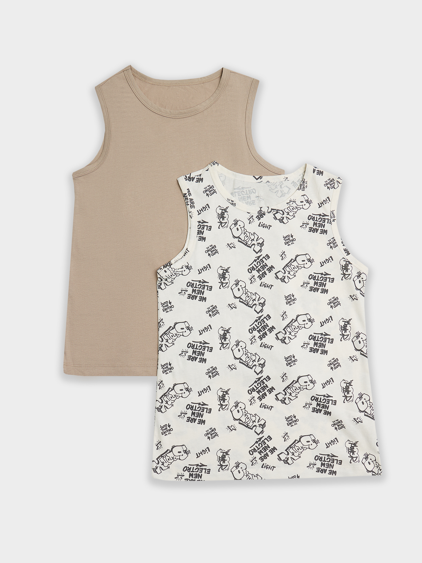 Майка 2 шт Mark Formelle (Марк Формэль) 423344-2/граффити на молочном +бежевый - фото 6