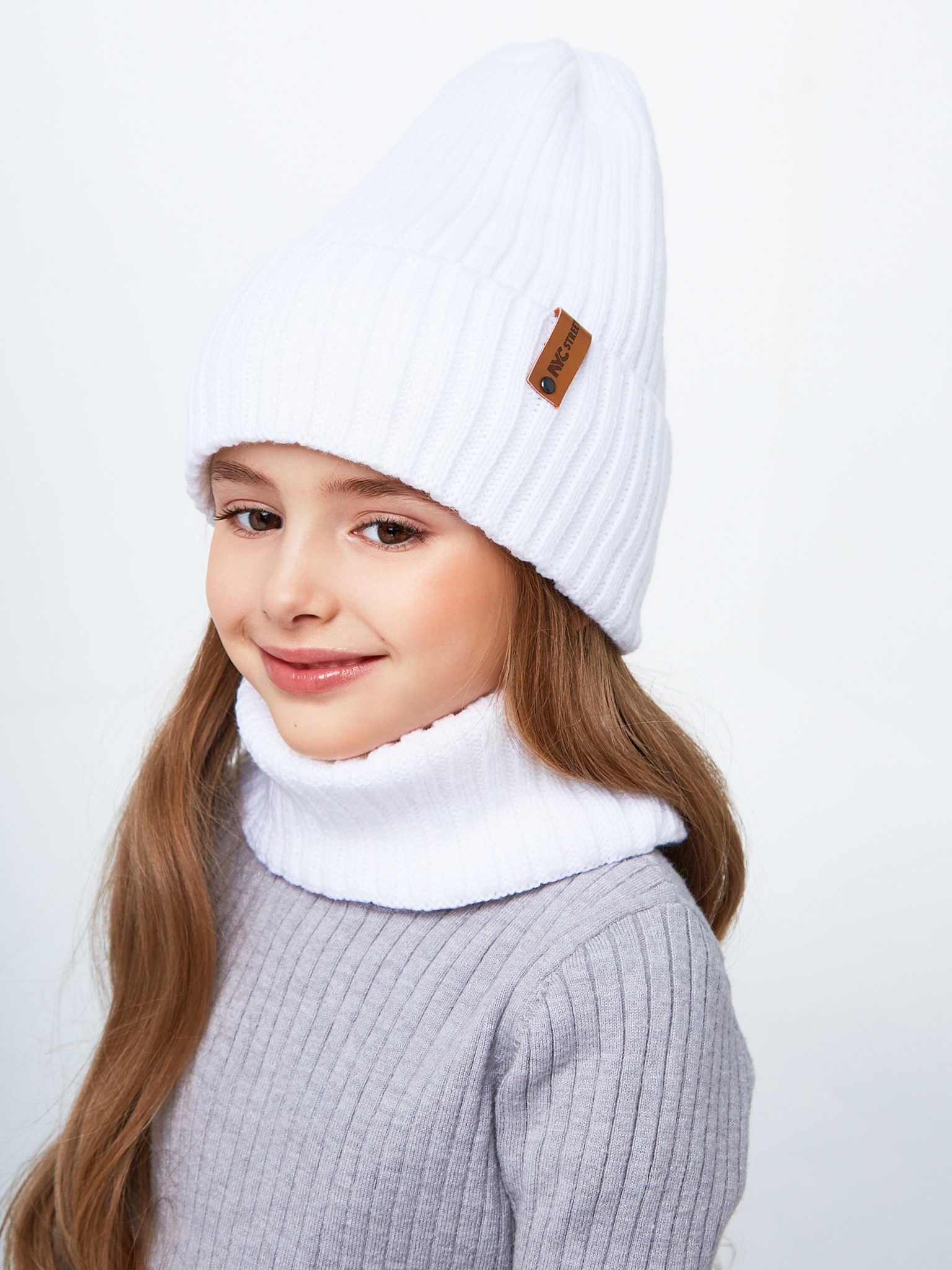 Шапка и снуд NYCkids NYC-H-104-GplainW-white - фото 9