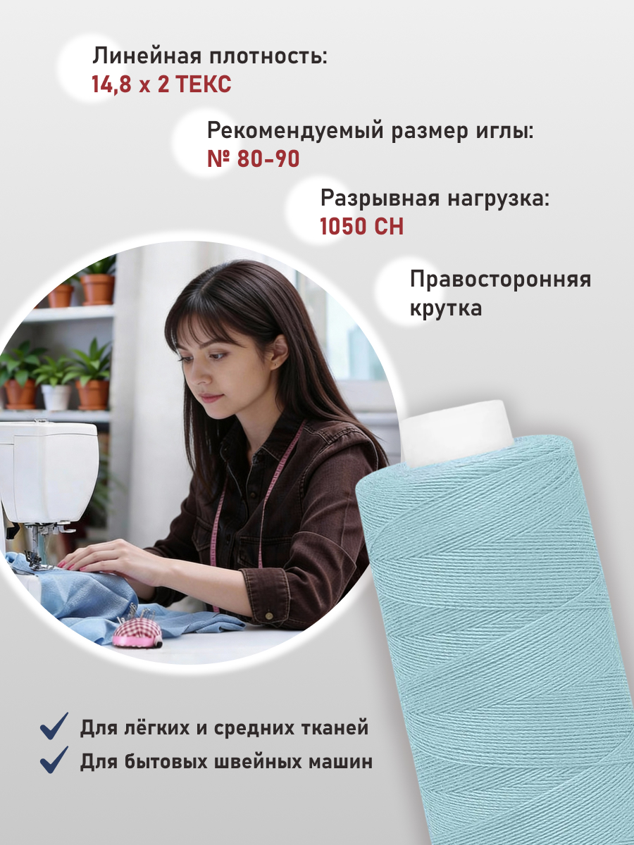 Нитки Bestex 40/2 400 ярд 10шт 307 светлый небесно-голубой - фото 2