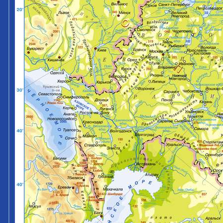 Карта России РУЗ Ко Физическая. Российская Федерация. Новые границы РФ.