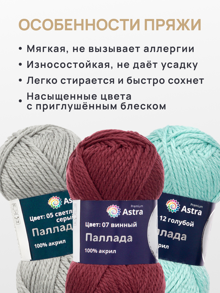 Пряжа Astra Premium Паллада акриловая 100 г 100 м 07 винный 3 мотка - фото 5