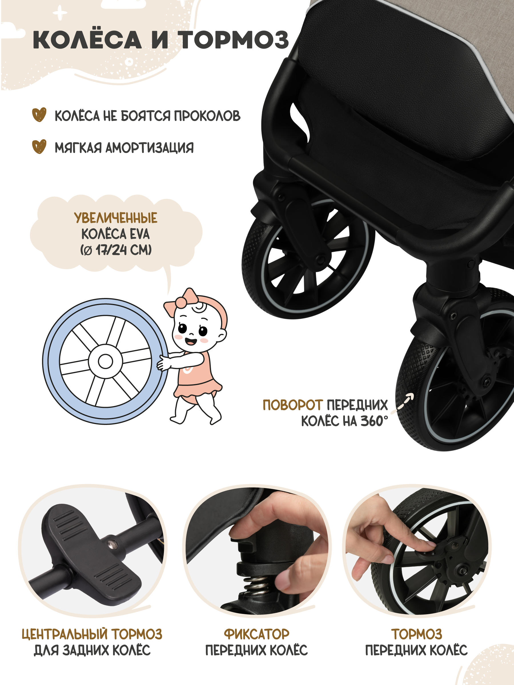 Коляска прогулочная JOVOLA LUNA бежевый - фото 12