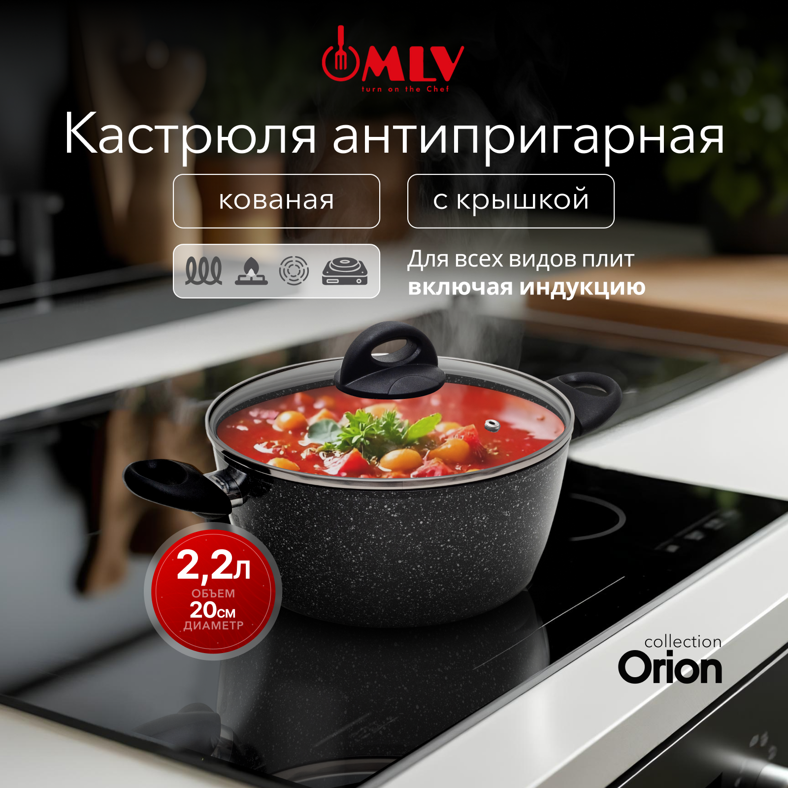 Кастрюля для индукционных плит с крышкой Moulin Villa Оrion 2,2 литра - фото 1