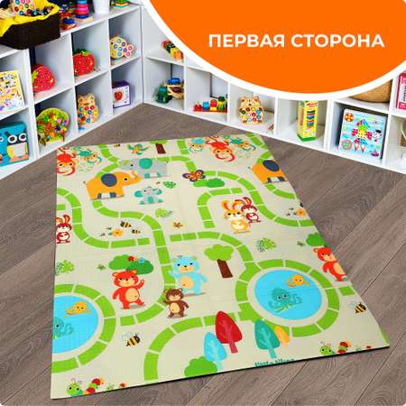 Развивающий коврик детский Mamagoods для ползания складной игровой 120х180 см Лес и жираф