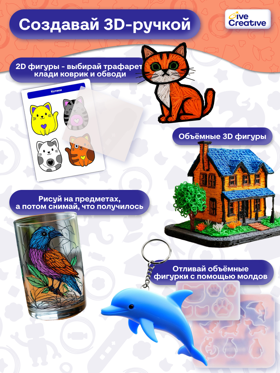 3D ручка Give Creative беспроводная с набором - фото 8