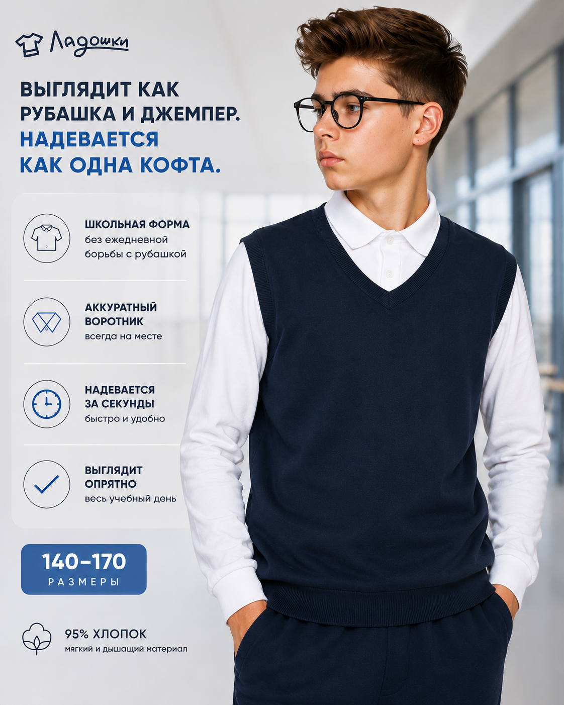 Джемпер ЛАДОШКИ Джемпер-обманка Стив-1 синий - фото 16