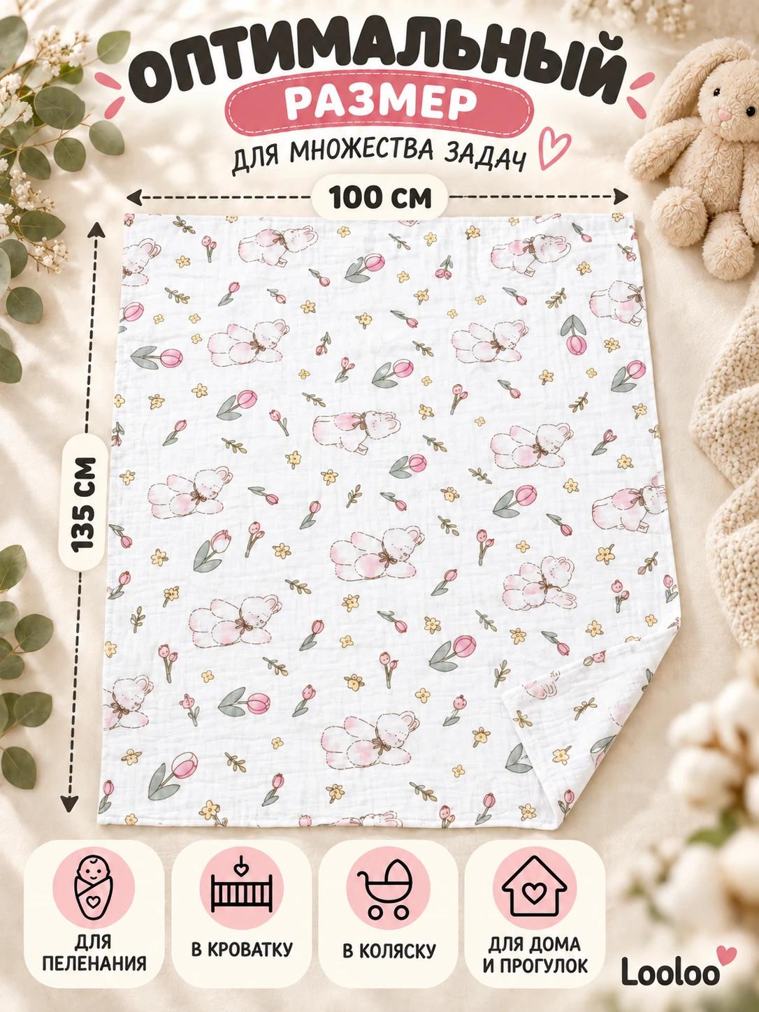 Пелёнка Loo-Loo заяц муслин 100х135 см 1 шт. - фото 2