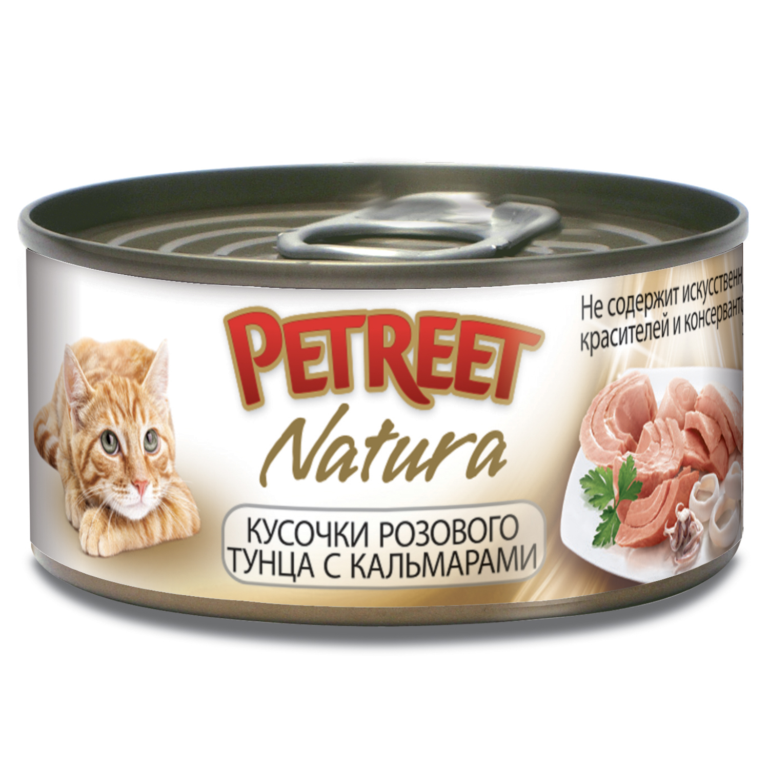 Корм влажный для кошек Petreet 70г кусочки розового тунца с кальмарами консервированный - фото 1
